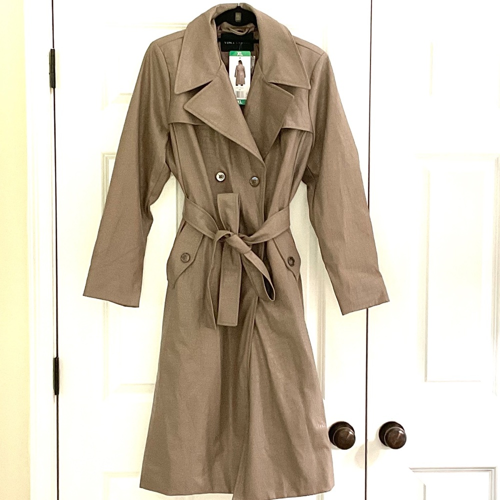 NWT Vince Camuto Faux Leather Trench Coat Tan Croc Embossed  Maxi Jacket Size XL - Picture 14 of 14